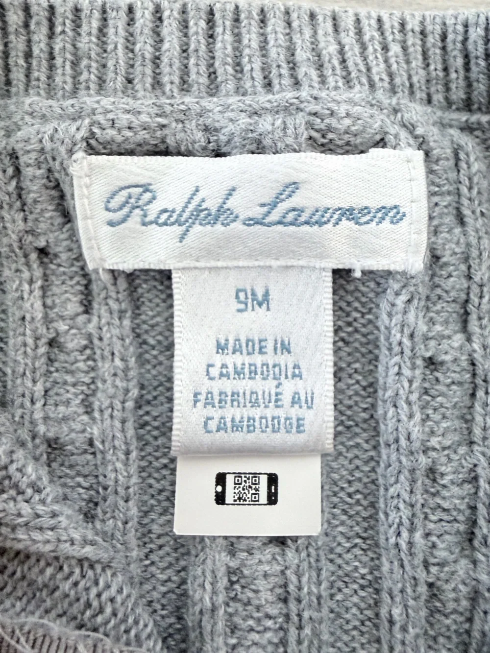 Ralph Lauren Baby Girl Mini-Cable Cotton Cardigan - Gray 9 months